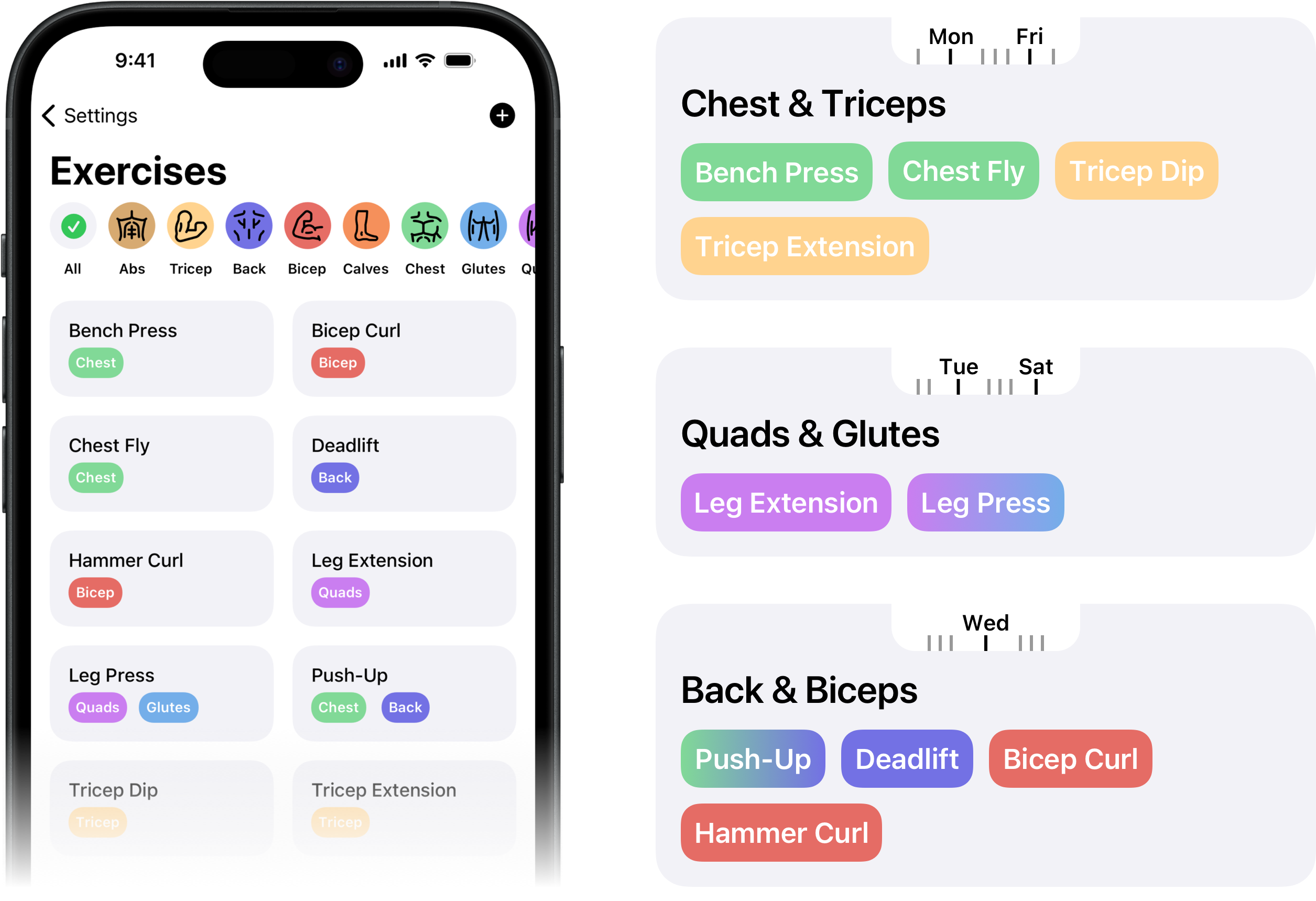 Smartphone displaying exercises section from Gymner app