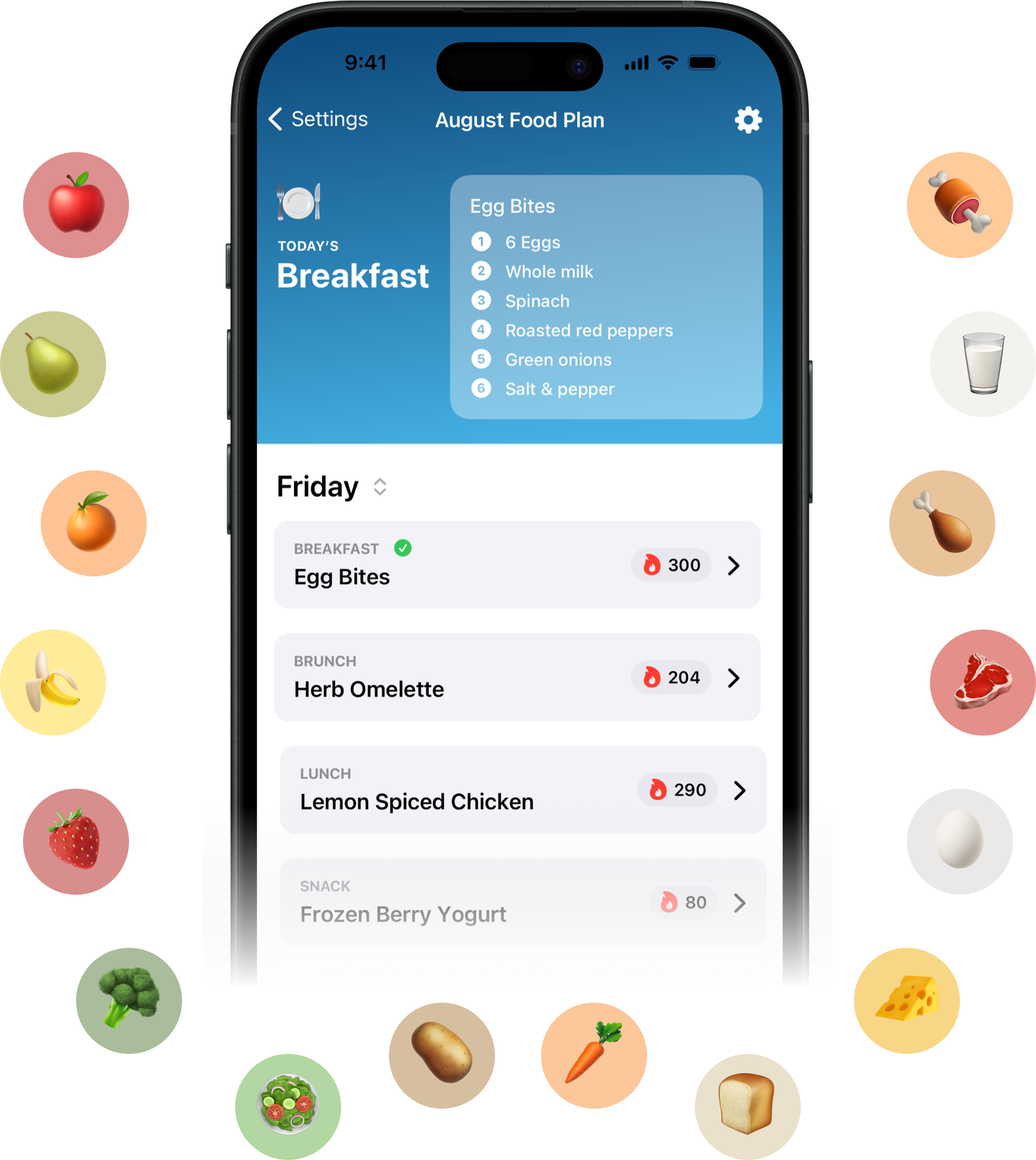 Smartphone displaying meals section from Gymner app